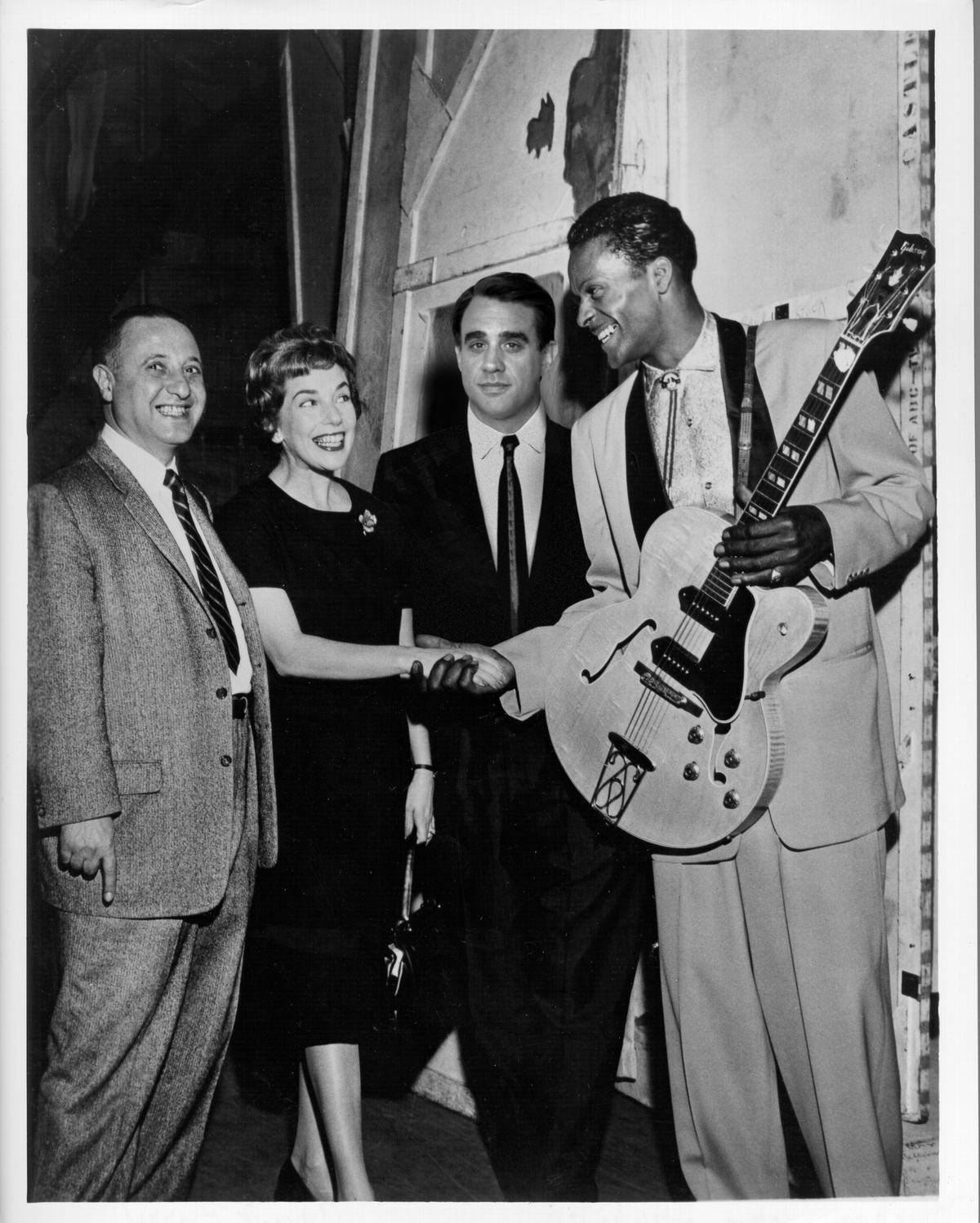 Bobby Cannavale placed into a photograph of Chuck Berry with his Gibson hollowbody. Photo by Michael Ochs Archives / Getty Images.