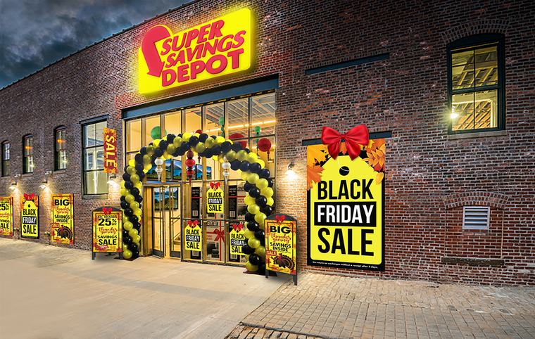 The same building dressed as a discount store