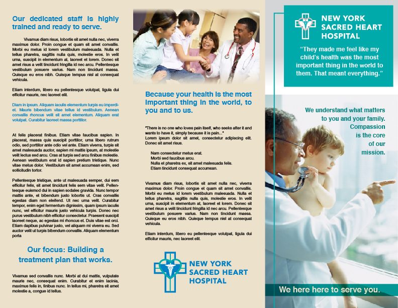 Same three panels, different cover treatment and a patient quote — two directions for one piece.