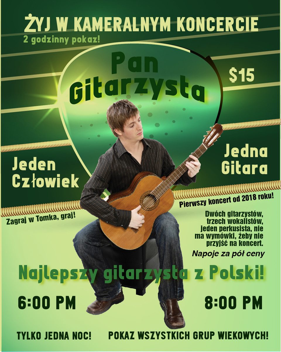 One man, one guitar, first concert since 2018. Drinks half price.