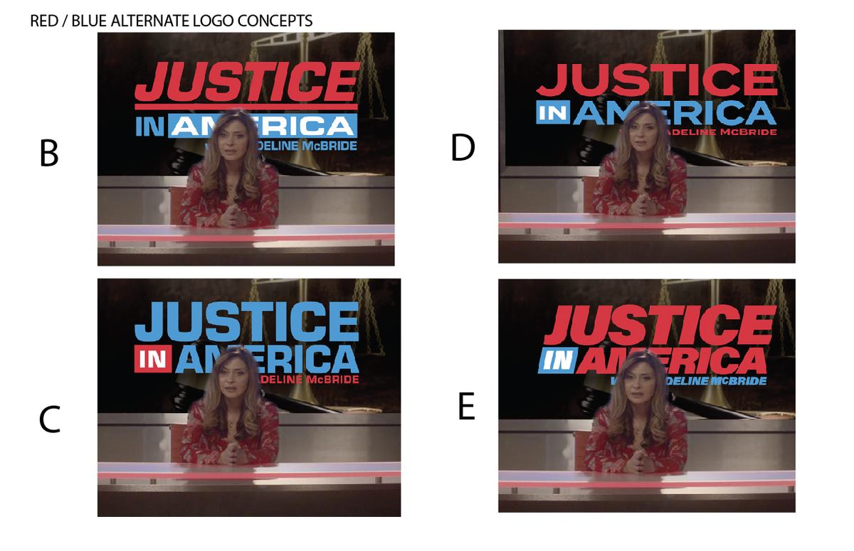 Final logo tests in colour, placed on set so they could be judged in context.