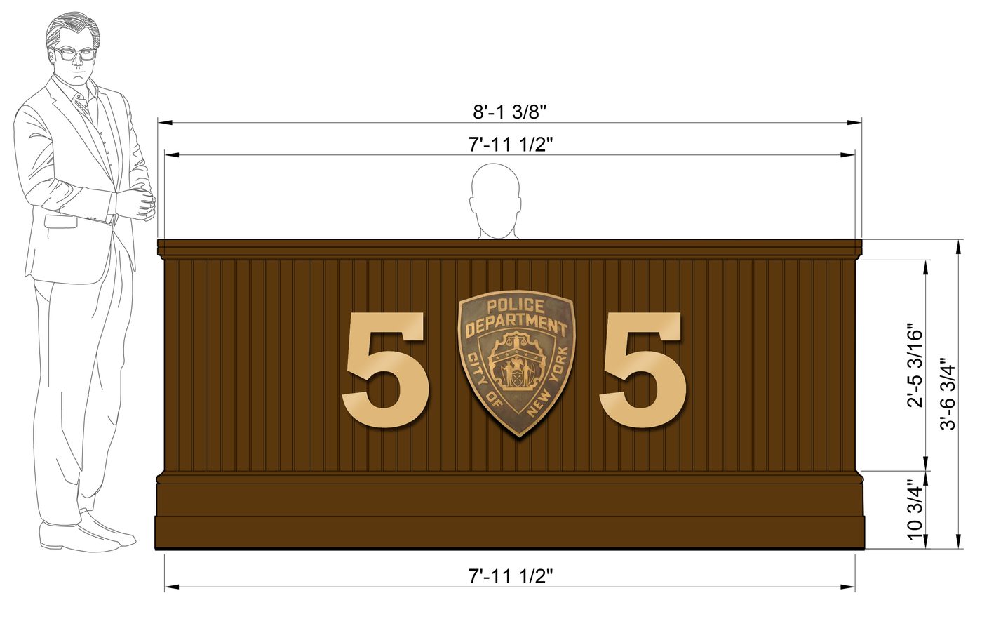The desk front worked out to the sixteenth of an inch, with a figure beside it so everyone could judge the scale of the numerals.