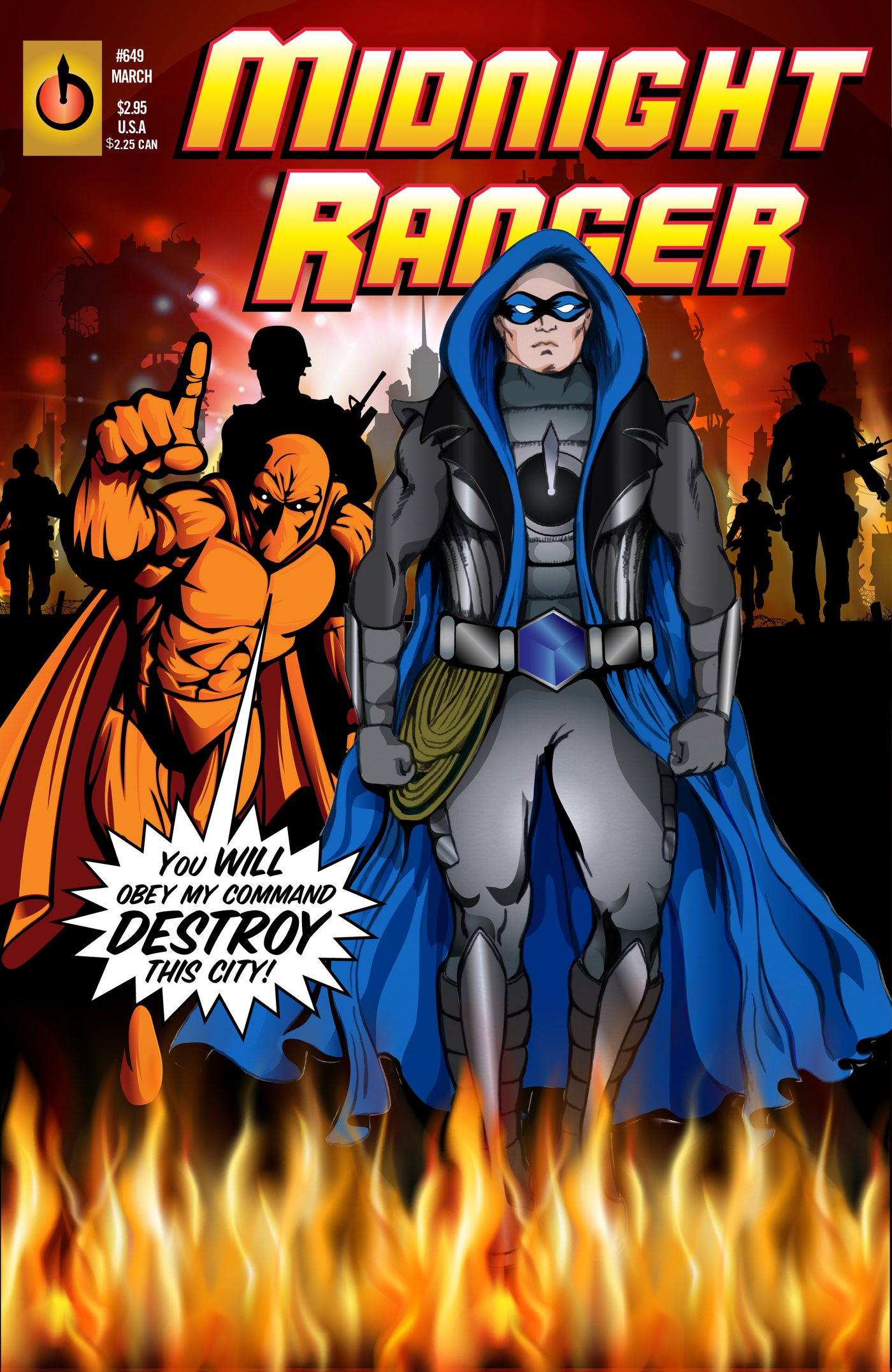 A city on fire and a villain giving orders. Modern printing, modern trim, no price box on the front.