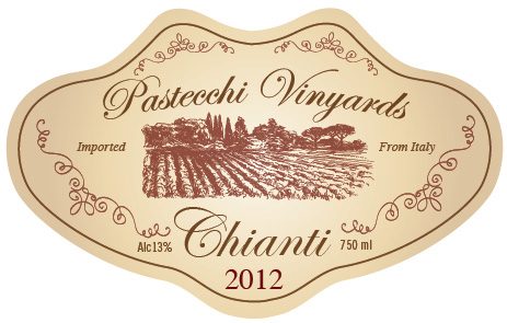 Front and back label as a pair, with a painted panel and the full Italian back copy.