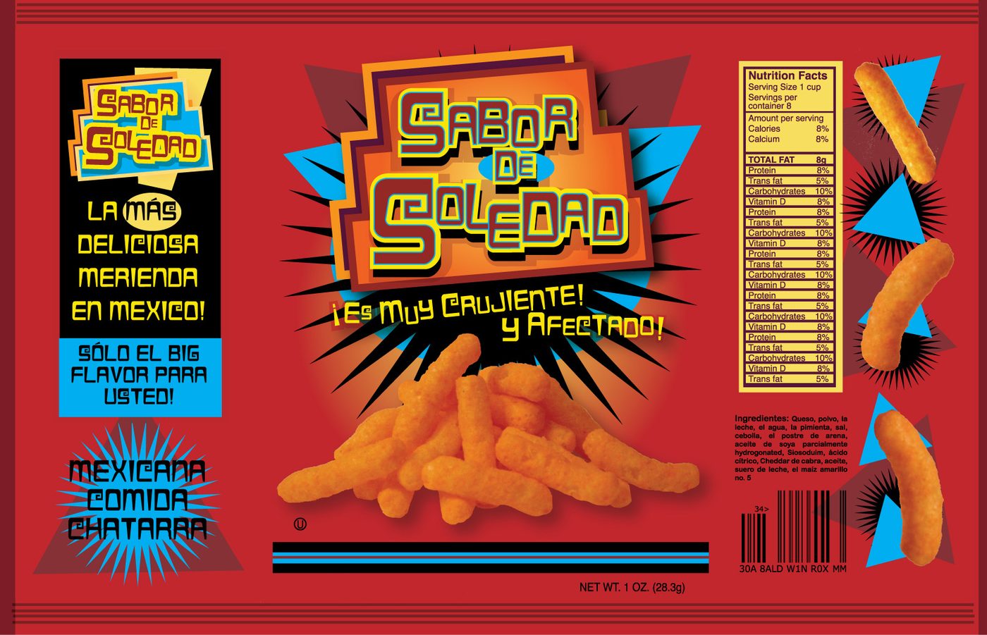 Snack sizes for a brand with a Spanish-language front and a joke buried in the name.