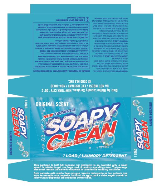 A detergent carton die-line, bilingual, with the dosing instructions on the flap.