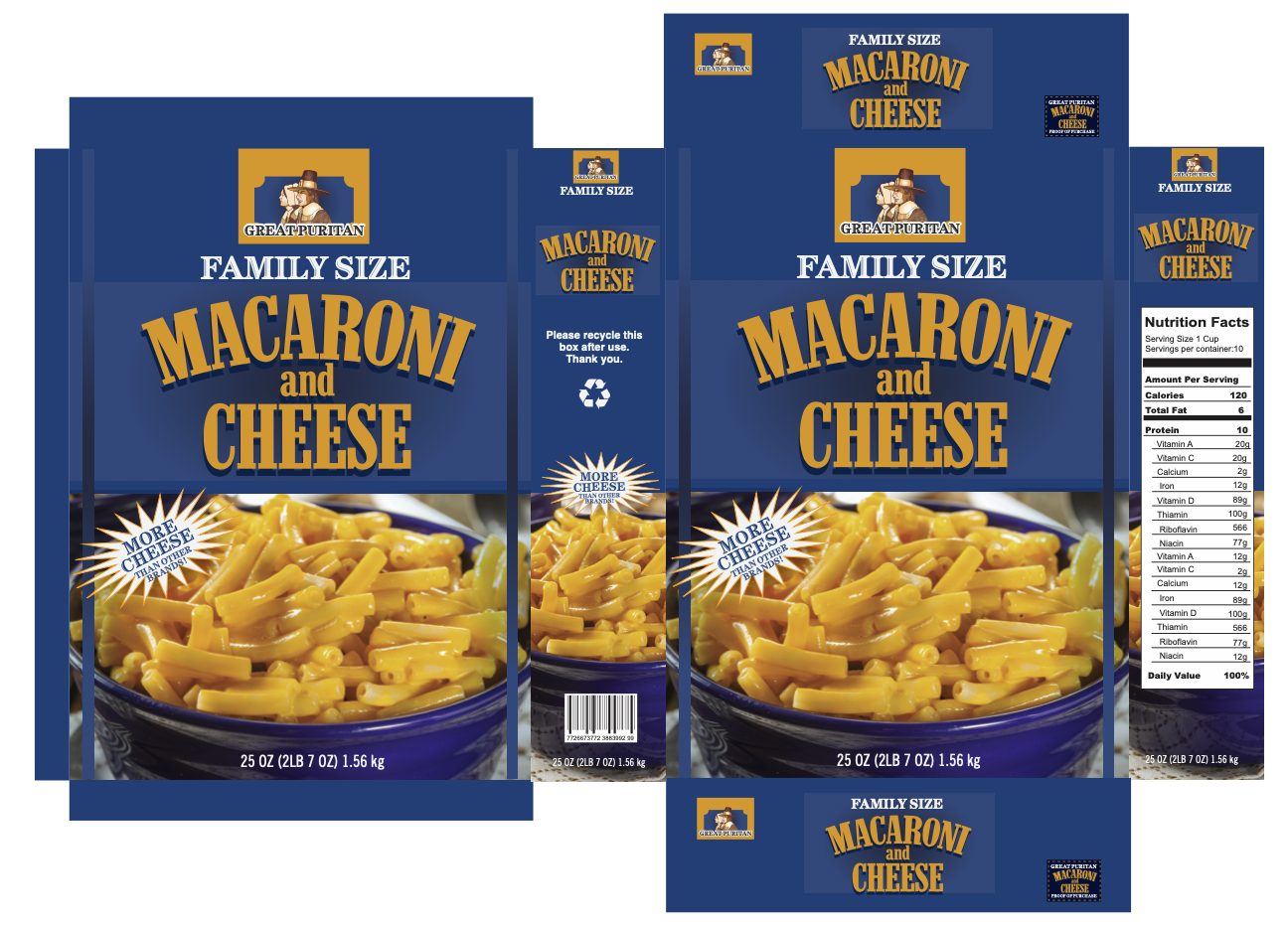 Family size, navy and gold, in the visual language of a house brand.