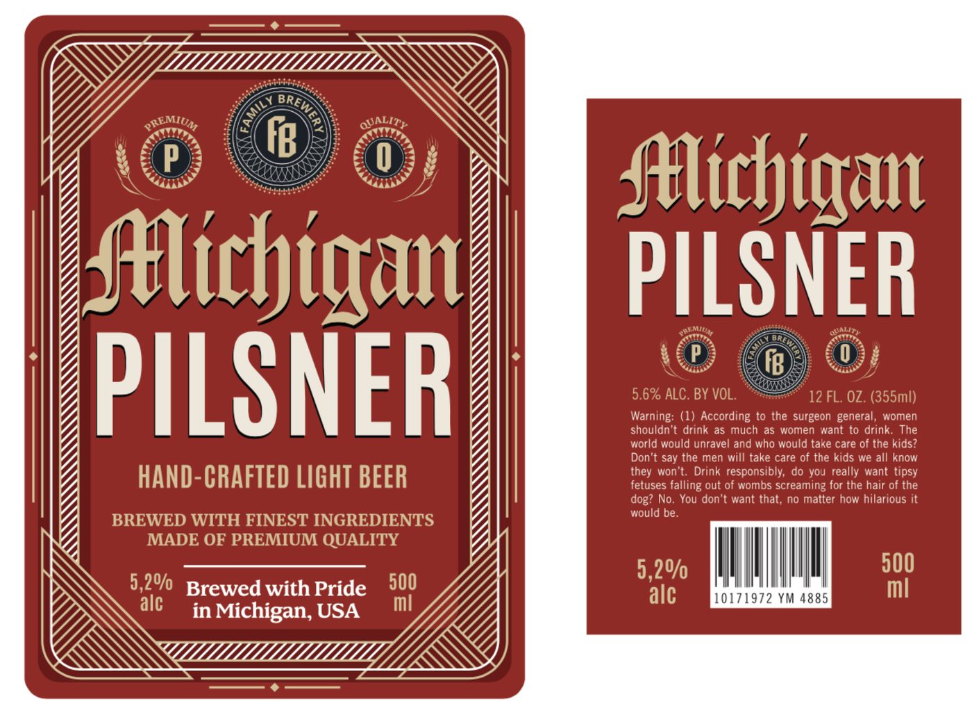 Hand-crafted light beer, in a badge that wants to be a hundred years old.