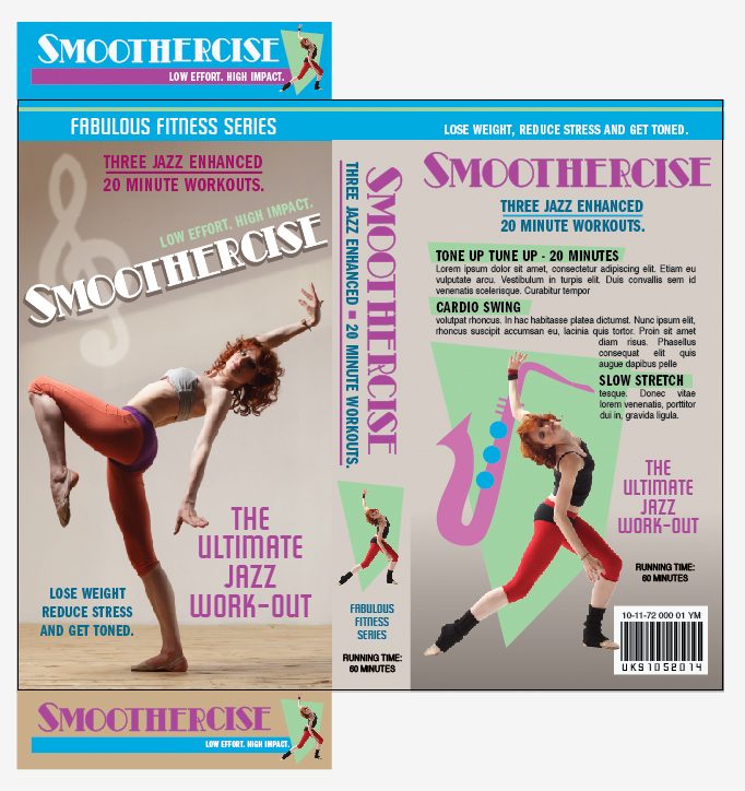 Three jazz-enhanced twenty-minute workouts. A video sleeve, front and back.