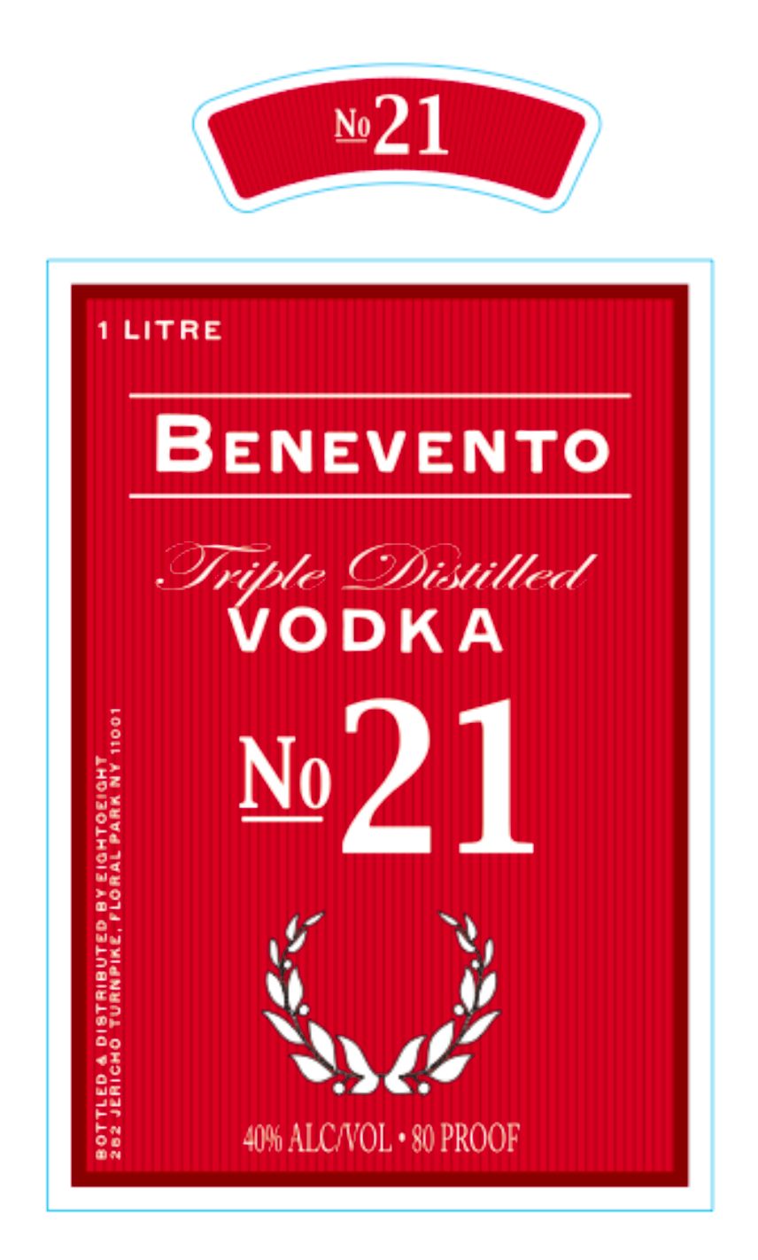 Triple distilled, one litre, in red and white with a neck band to match.