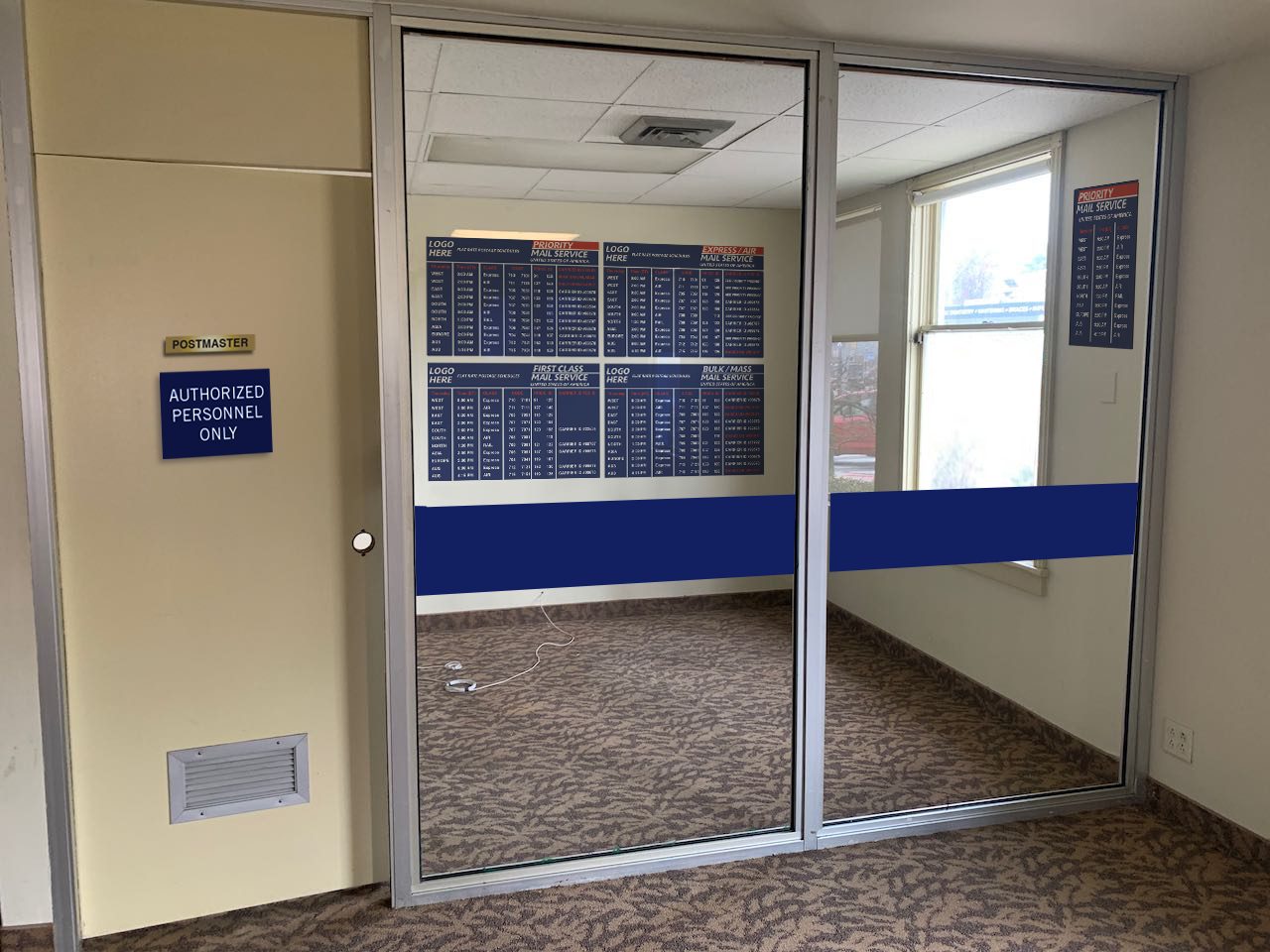 A Photoshop composite of a room inside the post office.