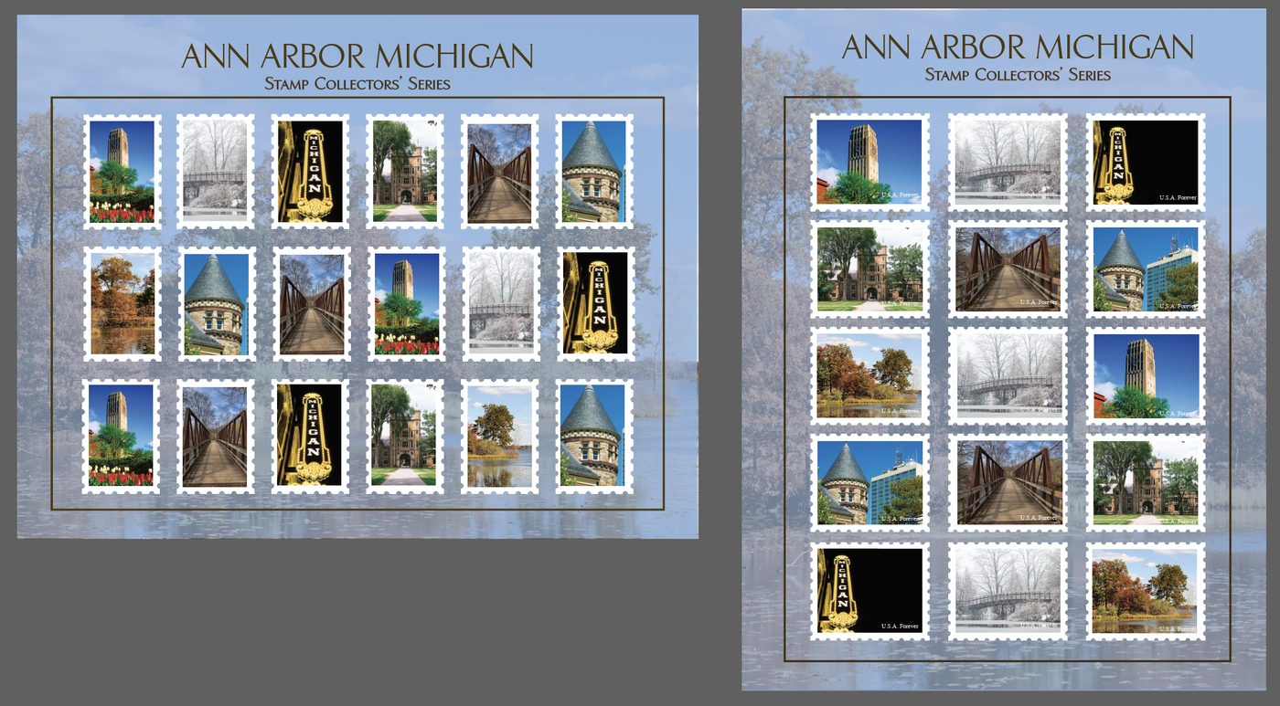 I also used local landmarks in the fictional stamp collections.