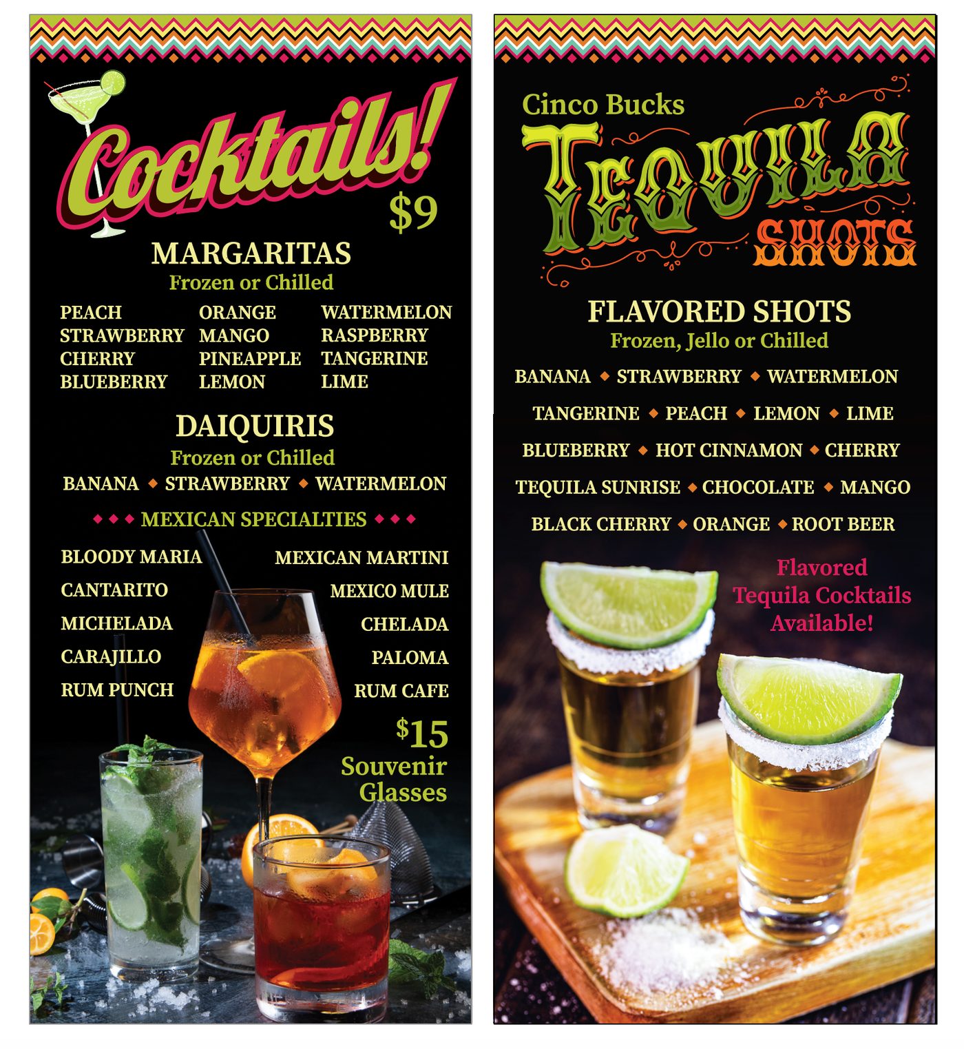 Cocktails and tequila shots