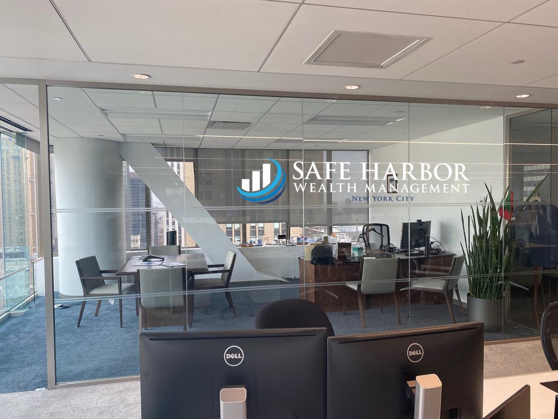 Etched vinyl on the partition, the first thing anyone sees on entering.
