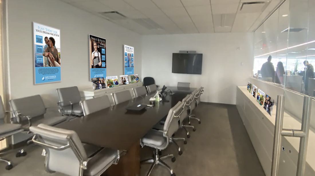 I built this to show where the graphics would live in the conference room — the room where the main character would end up cornered by law enforcement.