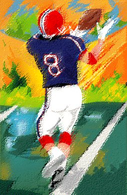 The catch, mid-air, in about six colours.